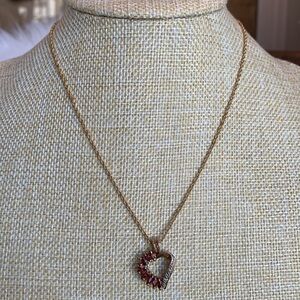 Avon | Vintage Silver Plated Gold Sweetheart Faux Ruby Heart Pendant Necklace